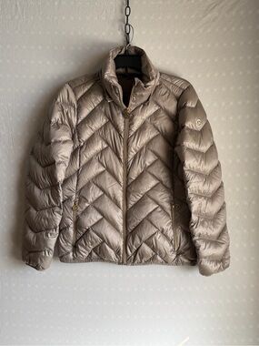 Michael Kors Taupe Chevron Quilted Puffer Jacket